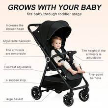 Lightweight Baby Stroller, FoldableStroller, Extended Sun Canopy ,Adjustable Backrest, Breathable Mesh, Easy To Carry, Suitable For Travel - Black - View 5