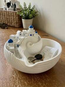 1pc Santorini Desktop Storage Tray Bowl, Creative Shell Town Key Holder Bowl, Mediterranean Style Entryway Jewelry Organizer, Home Luxury Decor Ornament, Christmas Holiday Gift - White - View 2