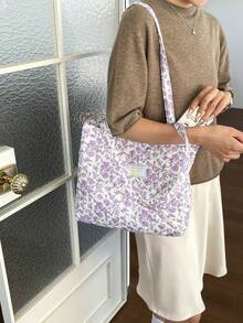 Printed Tote Bag Large Capacity Commuter Handbag Minimalist Casual Shopping Bag Lightweight Shoulder Tote Bag - Pink - View 6