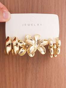 6-18PCS Gold Women's Earrings Set, Heavy Metal Feel Dual-Color Flower Design, Geometric Multi-Element Collection, Suitable For Women's Daily Wear. (Lightweight CCB Material, Non-Fading, Please Confirm Material Suitability Before Purchase) - Multicolor - View 4