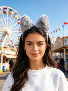 1pc Plush Cat Ear Headband, Realistic Animal Ear Cute Headband, Japanese Style Cosplay Photo Prop, Girl Party Live Stream Costume Accessory, Multi-Color Hair Accessory - Multicolor - View 6
