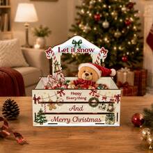 Merry Christmas, Classic Christmas Tree Pattern Wooden Storage Box, Christmas Decoration Wooden Organizer Box, Open-Top Decorative Storage Container, Desktop Pastoral Style Home Decor, Christmas Gift For Friends And Family - Multicolor - View 5