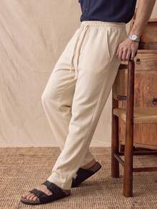 glestore Men's Retro-Style Drawstring Casual Long Sports Pants: Suitable For All Seasons, Autumn Style, With A Thin Fleece Lining - Apricot - View 4