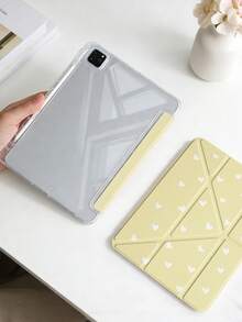 1件奶油黃小愛心平板保護殼，適用於iPad Mini6/7/Air/Air2/9.7/10.2/10.5/10.9 (Air4-Air8)/Pro 11/10代/A16/Pro 11 2024機型，彩繪圖案平板殼配透明壓克力背殼，三折支架，自動休眠/喚醒，內置筆槽，不含筆，部分機型附鏡頭框 - 彩色 - 查看 5
