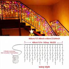 1pc 45/80/96/150LED Icicle String Lights, 8 Lighting Modes, AA Battery Powered, Wedding Garland Fairy Lights, Home Room Decor, Halloween Christmas Decoration - 8-mode AA Icicle Lights - View 20