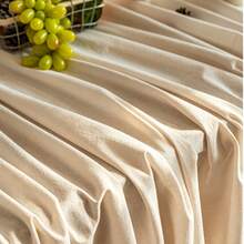 1pc French Style Washed Cotton Tablecloth Beige Solid Color Textured Atmosphere Dining Table Cover Home Use Rectangular Coffee Table Cloth - Beige - View 5