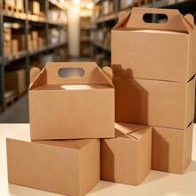 12/24pcs Thickened Kraft Paper Portable Packaging Boxes, Integrated Portable Hollow Handle Design, Suitable For Snacks, Baked Cooked Food, Specialty Repackaging; Suitable For Takeout Delivery, Gift Giving, Foldable Storage Saves Space, - View 4