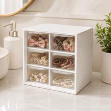 1pc Multi-Purpose Mini Storage Cabinet, 6-Grid & 9-Grid Transparent Drawer Organizer Box, Watch, Jewelry, Hair Clips, Hair Ties, Claw Clips Organizer, Multi-Function Storage Box - White - View 6