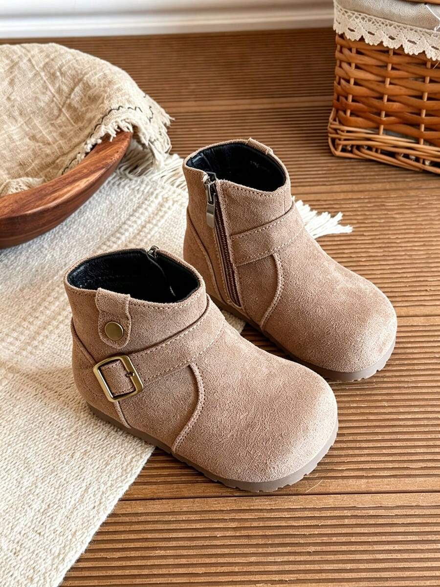 Cute And Warm Children's Boots: Plush Boot Mouth Black Bow Long Boots - Khaki - View 1