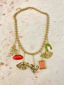 Mixed Metal Layered Charm Necklace Evil Eye Hamsa Lips Pendant - Evil Eye Necklace - View 11