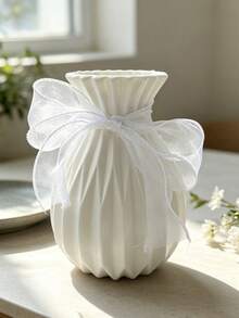 1pc White Bowknot Vase, Minimalist High-End Design, Suitable For Room Decoration, Home Living Room Desktop Study Dining Room Office Decor, Exquisite Craftsmanship. Suitable For Fresh Flowers And Dried Flowers, Minimalist Home Decor, Perfect For Windowsill, Desk, Bedroom, Creating Atmosphere, Essential For Flower Arrangement, Vase Designed Specifically For Fresh Flower Display - White - View 5