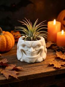 3D Printed Evil Stone Face Planter, Halloween Funny Expression Succulent Pot, Personalized Dark Style Desktop Decor Planter Ornament - Multicolor - View 2
