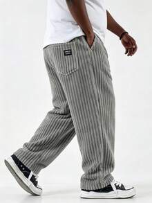 Winter Plus Size Men's Corduroy Casual Pants, Fashion Retro Sports Pants, Striped Straight Leg Loose Fit Pants, Autumn - Grey - View 2