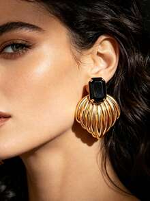 1 Pair Exaggerated Geometric Rhinestone Stud Earrings For Women, European And American Style - Multicolor - View 2