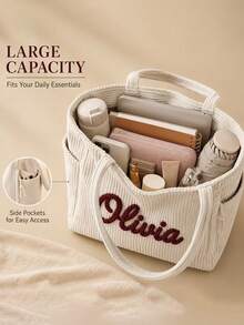 Personalized Corduroy Bag For Women, 3D Yarn Embroidery, Large Capacity, Suitable For Shoulder Or Hand Carry, Perfect As A Birthday Gift. - Multicolor - View 3