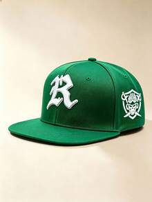 1pc Unisex Flat Brim Baseball Cap, Gothic R Letter 3D Embroidery, Skull‑Sword Shield Print On Side, Adjustable, For Daily, Street, Party, Travel Wear - Multicolor - View 8