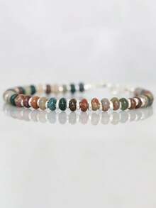 Natural Agate Beaded Bracelet Flat Round Beads Design Bohemia Style Fashion Jewelry For Women & Men, Suitable For All Occasions, Parties - Multicolor - View 8