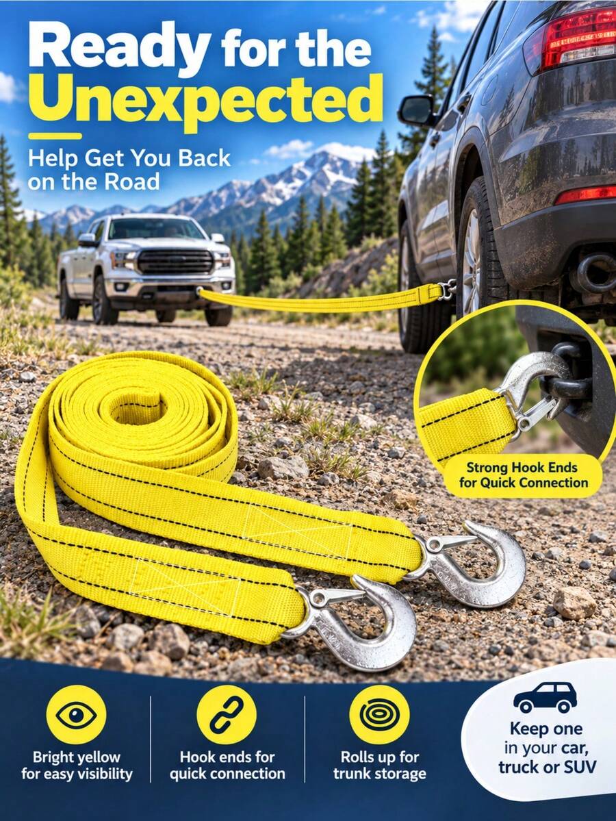 1pc 150 Inch Durable Nylon Tow Rope - Heavy Duty Towing Rope For Emergency Vehicles And Off-Road Use