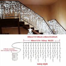 1pc 45/80/96/150LED Icicle String Lights, 8 Lighting Modes, AA Battery Powered, Wedding Garland Fairy Lights, Home Room Decor, Halloween Christmas Decoration - 8-mode AA Icicle Lights - View 14