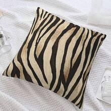 1pc Beige & Black Zebra Print Pillow Case, Modern Animal Pattern Decorative Cushion Cover, Suitable For Living Room Sofa, Country Style Throw Pillow Cover (Pillow Insert Not Included) - Multicolor - View 3