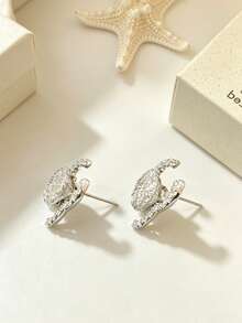 1 Pair Fashion Metal Woven Mesh Zirconia Stud Earrings For Women, Luxury Hollow Mesh Design Niche Earrings - Braided  Earrings - View 2