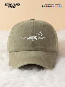 1pc Turtle Sunbathing Pattern Printed Unisex Baseball Cap, Soft Comfortable Vintage Washed Hat, Adjustable Sweat-Absorbing Sun Protection Hat, Casual Dad Hat Suitable For Daily Outfits, Vacation, Beach Outdoor Sports And Other Occasions, Great Gift For Yourself And Family Friends - A - View 13