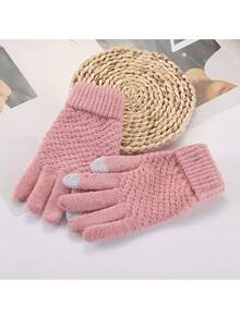 Winter Gloves - Unisex Cold Weather Gloves, 1 Pair Elastic Cuff Knit Touchscreen Gloves - A - View 12