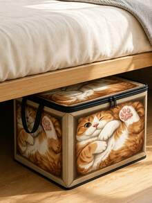 Zippered Storage Box With A Cat Pattern; Features Handles And A Foldable Design. Suitable For Home Organization-Ideal For Storing Clothes, Miscellaneous Items, Cosmetics, Books, And More. Includes A Dust-Proof Lid; Makes A Great Christmas Gift. - Multicolor - View 6