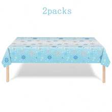 1/2 Pack Winter Snowflake Disposable Tablecloth, Blue Ice Wonderland Plastic Table Cover, Suitable For Christmas And Birthday Party Decoration - Multicolor - View 10
