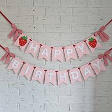 1sets New Strawberry Theme Birthday Letter Banner With Bow Ribbons For Birthday Party Background Decoration - View 6