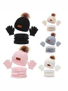 1 Set Kids Hat, Scarf, Gloves 3 Pieces Set, Autumn/Winter New Warm Baby Hat With Single Ball Decoration, Christmas - Multicolor - View 5