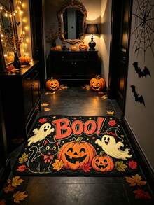 Halloween Boo Print Doormat, Black Cat Ghost Pumpkin Maple Leaf Non-Slip Durable Entryway Rug, Decorative Front Door Mat For Porch Patio Indoor Outdoor Decor - Ghost Doormat - View 4
