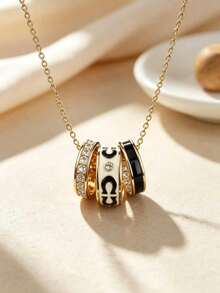 Elegant Double-Ring Enamel Layered Pendant Necklace, Gold-Tone Material, Suitable For Daily Wear, Dating And Layering Occasions - Triple Ring Necklace - View 6