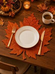 1/4/6PCS Orange Maple Leaf Linen Placemats, Rustic Autumn Leaf Shaped Table Mats, Farmhouse Heat Resistant Dining Place Mats For Thanksgiving Table Decor, Fall Kitchen Dining Room Party And Seasonal Home Decoration - Multicolor - View 10