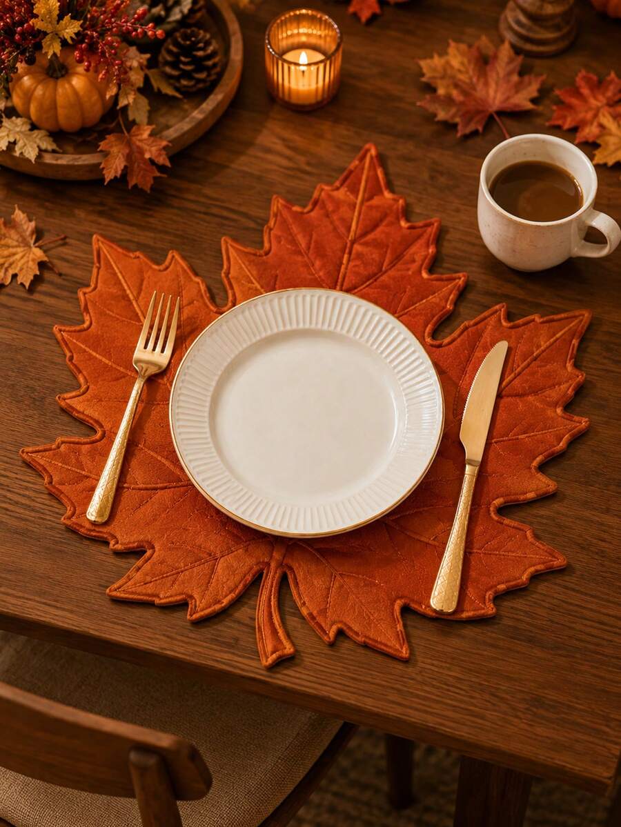 1/4/6PCS Alas Meja Linen Motif Daun Maple Oranye, Alas Meja Berbentuk Daun Musim Gugur Bergaya Pedesaan, Alas Meja Makan Tahan Panas Gaya Rumah Pertanian untuk Dekorasi Meja Thanksgiving, Pesta Ruang Makan Dapur Musim Gugur dan Dekorasi Rumah Musiman - MultiWarna - View 1