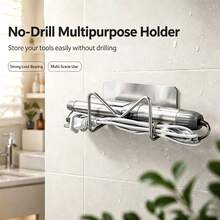 No-Drill Wall-Mounted Curling Iron Storage Rack, Stainless Steel Strong Adhesive Organizer Shelf, Bathroom Hair Straightener Holder, Hair Styling Tool Power Cord Storage Hook, Kitchen Multi-Purpose Wall Storage Bracket, Suitable For Bathroom, Kitchen And Multiple Scenarios - Multicolor - View 3