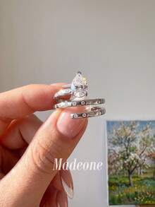 MADEONE 1件白色鍍金白色鋯石戒指女款珠寶 週年生日禮物 - 銀色 - 查看 2