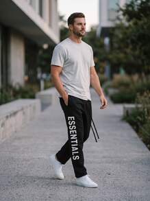 Fear Of God Essentials FW24 Black Straight‑Leg Fleece Sweatpants, Oversized Relaxed Fit Drawstring Trousers For Daily Street Outfit, Casual Hangout - Black - View 9