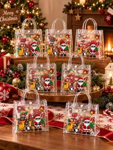 1/20PCS Clear Christmas Gift Bag, Transparent PVC Christmas Tote Bag With Handles And Snap Button For Presents Gift Sets And Festive Parties - Christmas Transparent Tote Bag - View 9