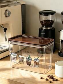Cute Cat Coffee Pattern Transparent Sealed Coffee Storage Can, Sealed Plastic Food Can, Large Capacity, Dustproof And Moisture-Proof, Kitchen Countertop Coffee Area Storage Boxcoffee Bar Decoration, Kitchen Countertop Storage, Coffee Enthusiast Gifts - Multicolor - View 3