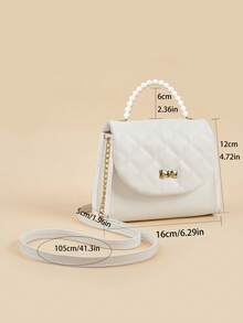 1pc Girls Quilted Diamond Pattern Metal Butterfly Decor Fashion Pearl Handbag Shoulder Crossbody Bag - Diamond Quilting - View 6