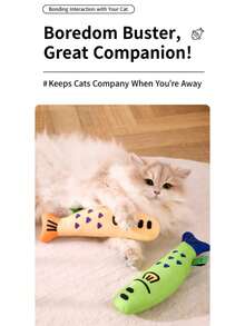 1pc Catnip Linen Fish Cat Toy, Self-Play Boredom Relief Chew Toy With Bell Sound, 3 Colors Available, Suitable For Indoor Play For Kittens - A - View 9