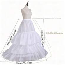 Long Train White 3-Layer Ruffle Petticoat, Soft No-Hoop Crinoline Underskirt, Elastic Waist Wedding Dress Slip For Bride Halloween Costume - Multicolor - View 5