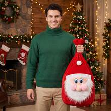 1pc Gold Velvet Santa Claus Mask Backpack With Straps, High-End Drawstring Gift Bag Large Capacity Christmas Present Pouch, Creative Holiday Party Gift Storage Bag, Christmas Gift Packaging & Decoration Supplies - Multicolor - View 12