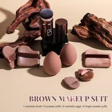 BS-MALL Professional Kabuki Brush Makeup Sponge Powder Puff Set, High Density Foundation Blending Tool - Brown - View 2