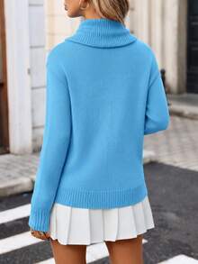 New Arrival Fashion Women's Clothing Autumn/Winter New Casual Knit Sweater Versatile Pocket Base Layer - Blue - View 2
