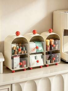 1PC2-Tier Coffee Capsule Storage Box, Cute Arch Shape Desktop Organizer With Pull-Out Drawers, Countertop Holder For Coffee Pods, Tea Bags & Beverage Packets, Multifunctional Kitchen & Coffee Bar Decor Rack For Home Coffee Station Christmas Gift - Multicolor - View 6