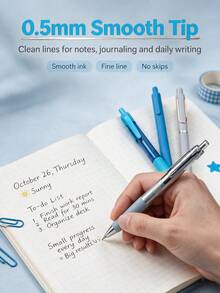 1/4pcs Blue Tone Series Clickable Neutral Pens, Fine Tip Smooth Black Ink Ballpoint Pens, Cute Stationery For Journaling And Note-Taking, Back To School Office Supplies, Ideal Gift For Students - Blue Tones - View 4