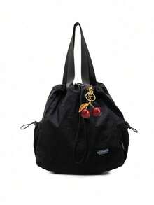 Bolso de mujer de gran capacidad, unicolor, diseño minimalista y versátil, portátil, adecuado para el uso diario, viajes y compras - Negro - Ver 7