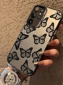 1 buah Casing Ponsel Motif Kupu-kupu Hitam dengan Latar Belakang Abu-abu Matte, Casing Ponsel Estetik Motif Serangga Vintage, Pelindung Ponsel Anti Jatuh untuk Wanita Modis, Kompatibel dengan Perangkat Android, Kompatibel dengan Ponsel , Moto, dan Seri Lainnya - Hitam - View 4